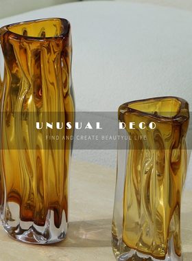 L样板间轻奢SUAU花器大厅客厅摆件黄色 U玻璃流线水培N花瓶琥珀