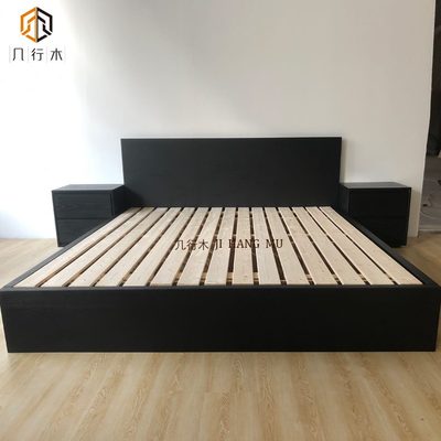 木黑色床箱体床几行复古双人床现代简约主卧橡木全实木储物抽屉