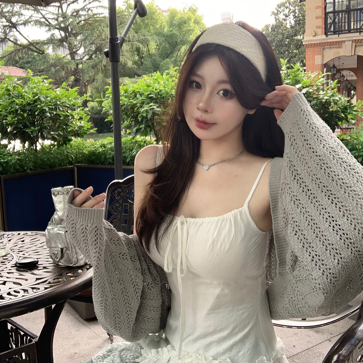 大码微胖mm甜美设计感蕾丝吊带背心针织罩衫显瘦防晒衫大码套装