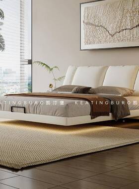 悬浮床现代BOR简约主卧双婚耳轻朵软人包意式极简奢床