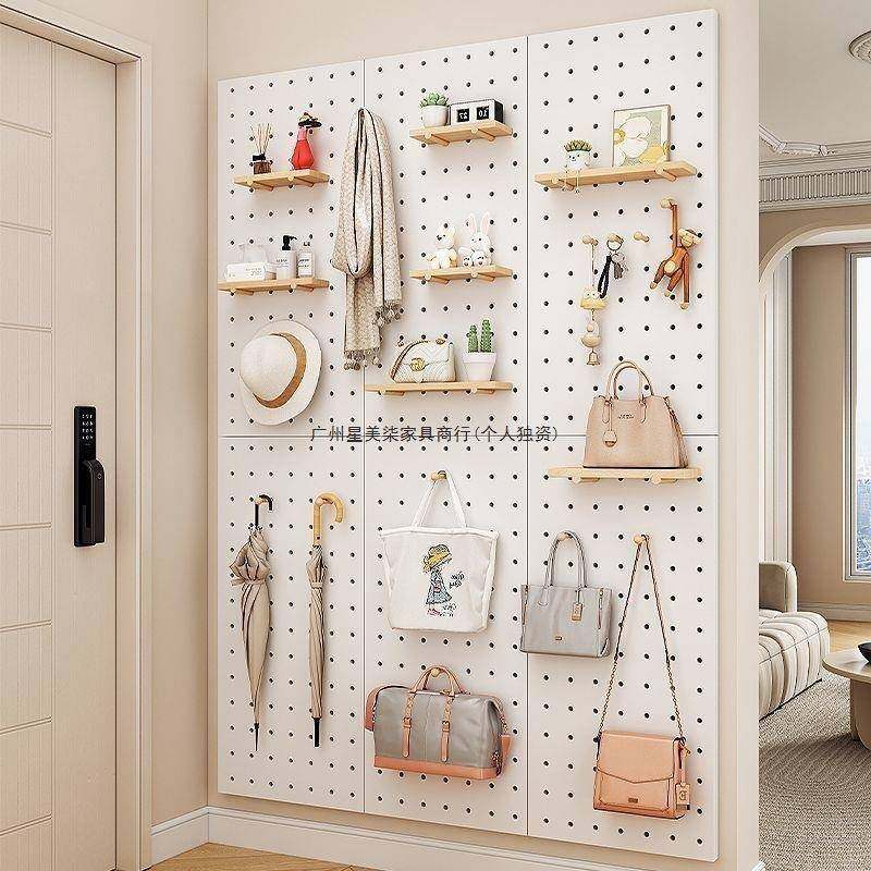 CIP展实木洞板入户玄关上墙置物架隔板挂洞板收纳架墙面墙壁示架