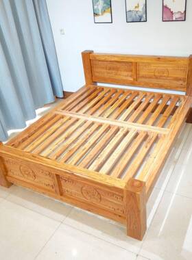 榆木床老全木瓷器地台北方老榆木实木物件简易大床经济移UYO动家