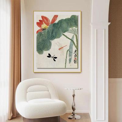 层立体齐白石玄画荷花新中式装双层立体饰画中式作挂画关书双房茶