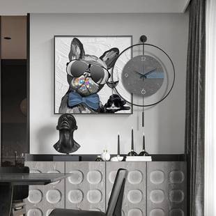 现代简约餐厅装饰画美式卡通饭厅餐桌钟表灯挂画趣味客厅肌理壁画