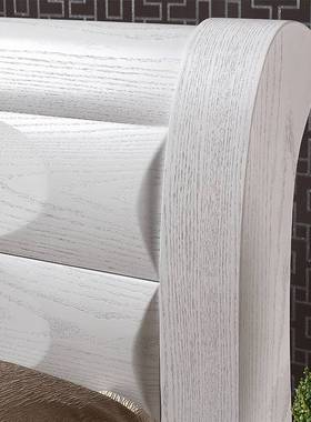 厚重实木床现代简约白色榆木双人床1.8米主卧室中式高箱储物大床