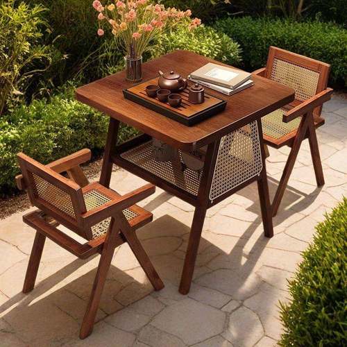 实木b995989阳简台茶桌椅组三合网红约洽谈桌一桌两椅闲小户型休