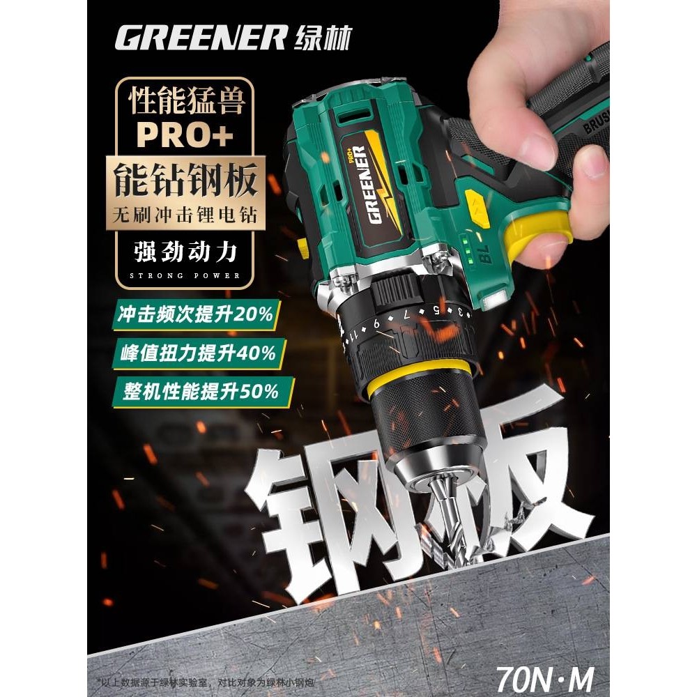 绿林大钢炮电钻无刷冲击手电钻打墙家用小型锂电动工具小钢炮PRO