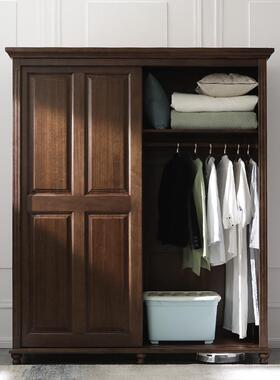 小美式乡村全实品EYB木移门简衣柜约风格复古双柜门成衣推拉门衣