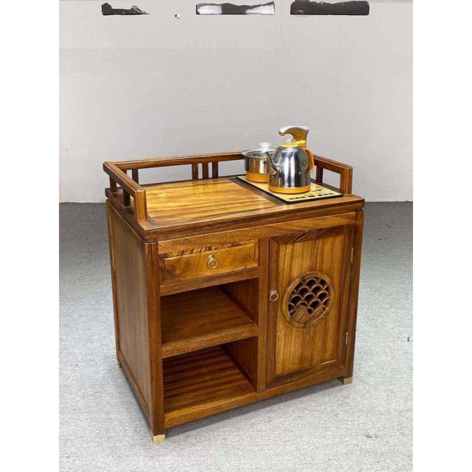 A9胡木茶L水柜简实木餐边柜新中式约可移桃动置物A柜奥坎小茶车储