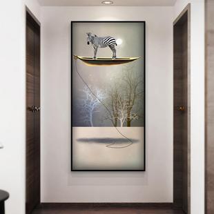 新中式门玄关装饰画竖版以梦为马画酒店船走廊过道挂摆渡人AXL-13