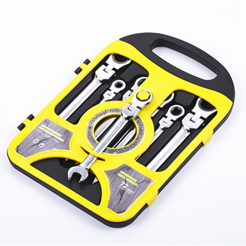 手工具现货销售8-19m7PCS黄m色塑盒活动棘轮扳738棘轮手扳套