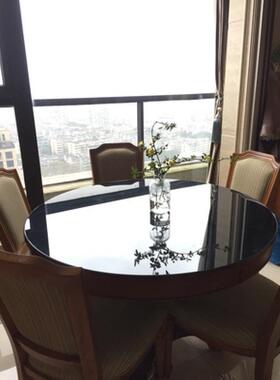 圆形NZW黑色钢玻璃面家几用高档店餐桌圆桌黑色玻璃化圆桌酒面茶