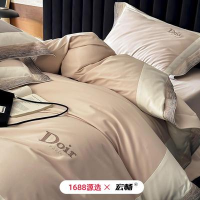 100S冬季加全棉磨毛简约刺绣拼色四件保WSJ－050暖纯棉被套秋床上