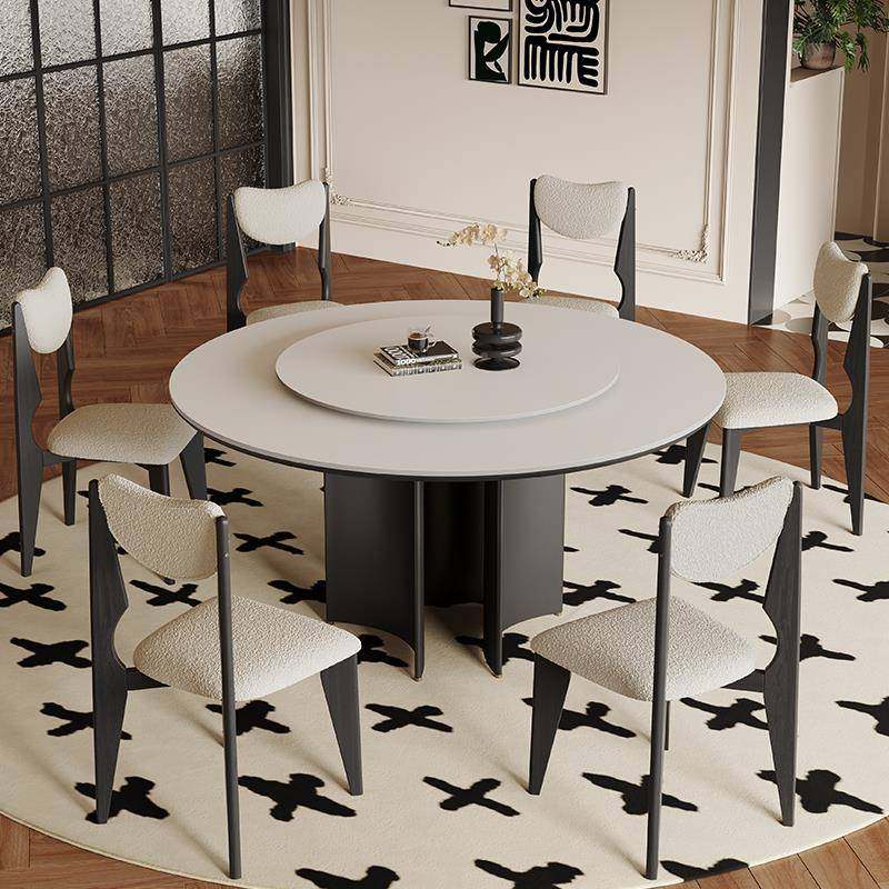 小圆8V意实木形餐桌轻奢现代简约户型家用8人黑CZ-191式色复古岩