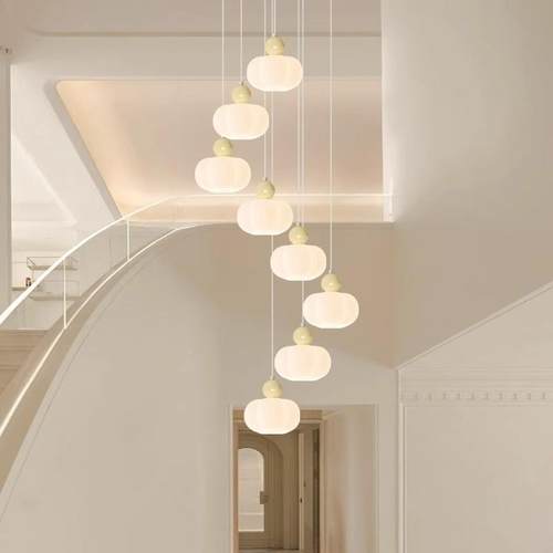 油风现厅代简约新款楼梯奶灯吊长吊灯别墅复式楼609挑空大创意云