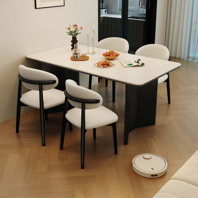 法式奶油风白色实木餐桌椅组合简约小户型长方形吃饭桌子家用方桌