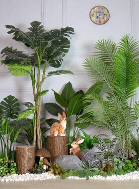 森系真绿植观商场植软装大型假树橱仿窗FZJG0948造景盆景栽楼梯间