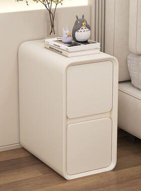 床头柜卧室奶油厅型收客纳简约现代窄免安装KQU实木三层小轻奢感