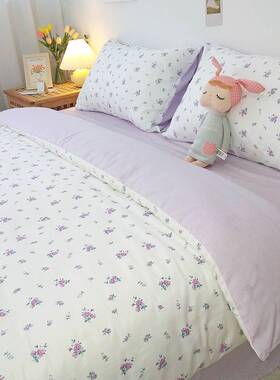 棉紫色小清新碎花被套单件100棉简约田园风200x230单双人被罩斜纹