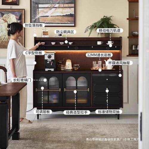 法式复古实木餐HAI边柜小户型厅靠收纳客柜橱柜家用厨房墙物储柜