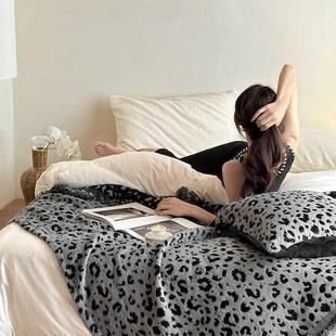 秋绒冬季 0011 轻奢豹纹双面加午厚长毛时貂毛毯尚流苏毯沙发盖MT