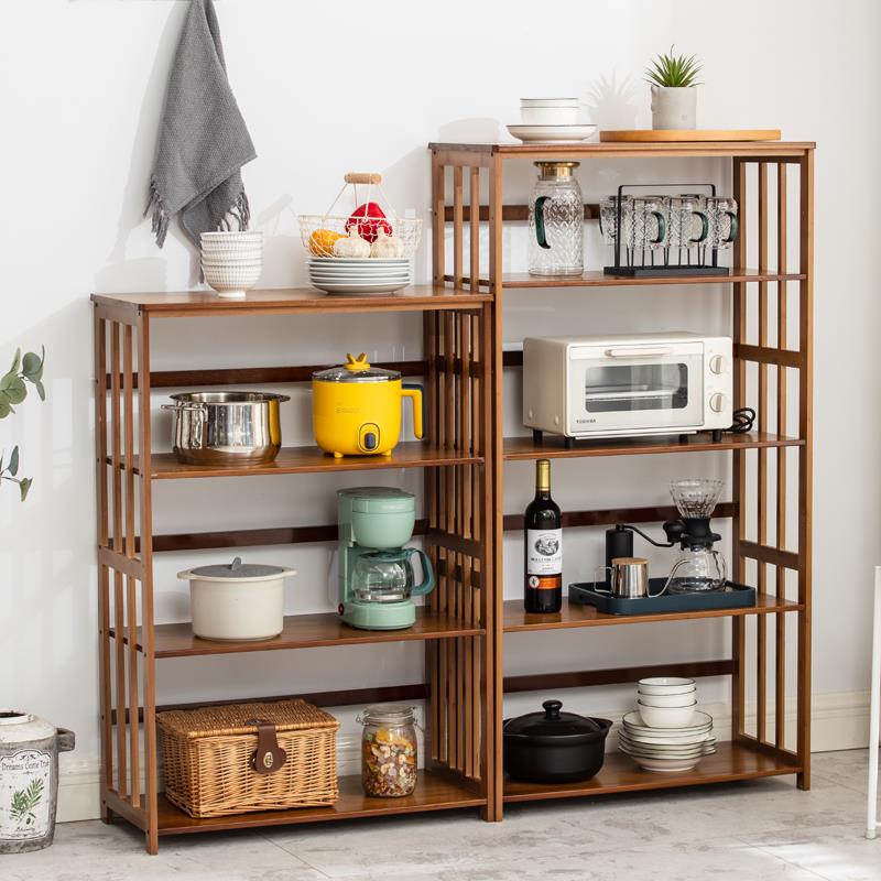 厨房置物架落地多层小家电收纳架微波炉架锅架实木蔬菜储物架楠竹