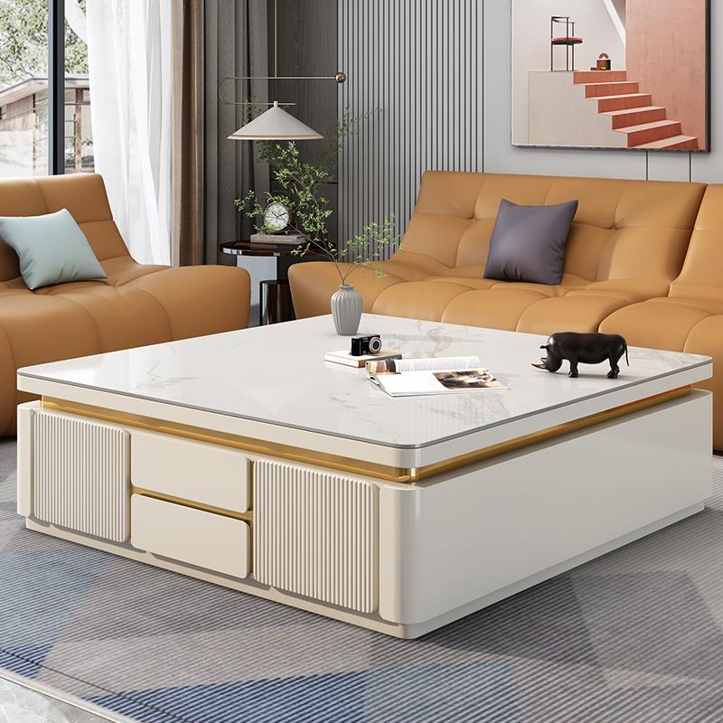 轻奢现代简约正方形茶几高级感客厅家用岩板茶几电视柜组合小户型