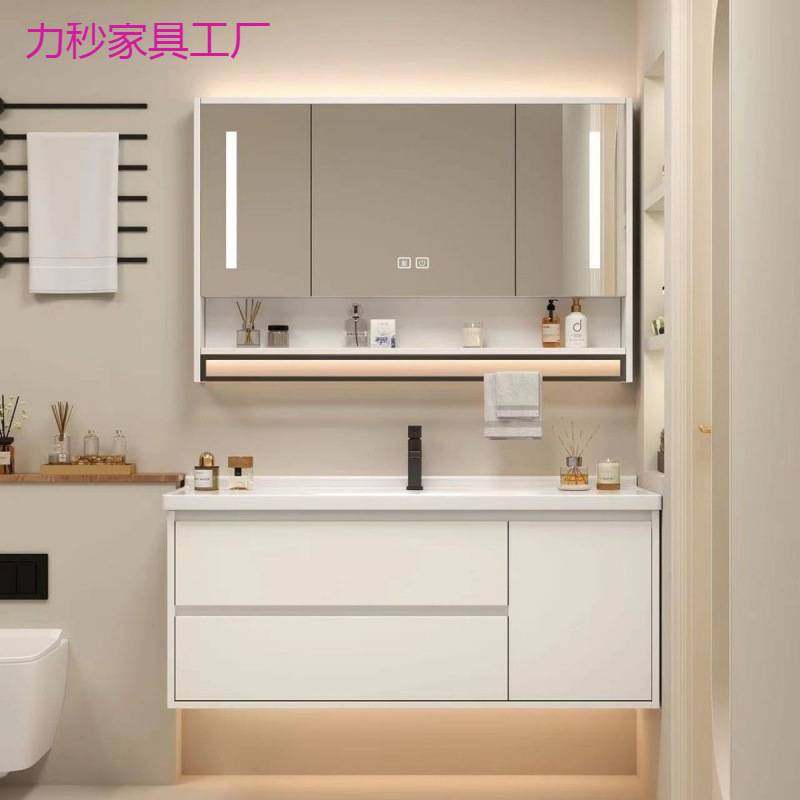 智能陶瓷一体浴室柜组合洗手洗脸盆现代简约小户型卫生间洗漱台
