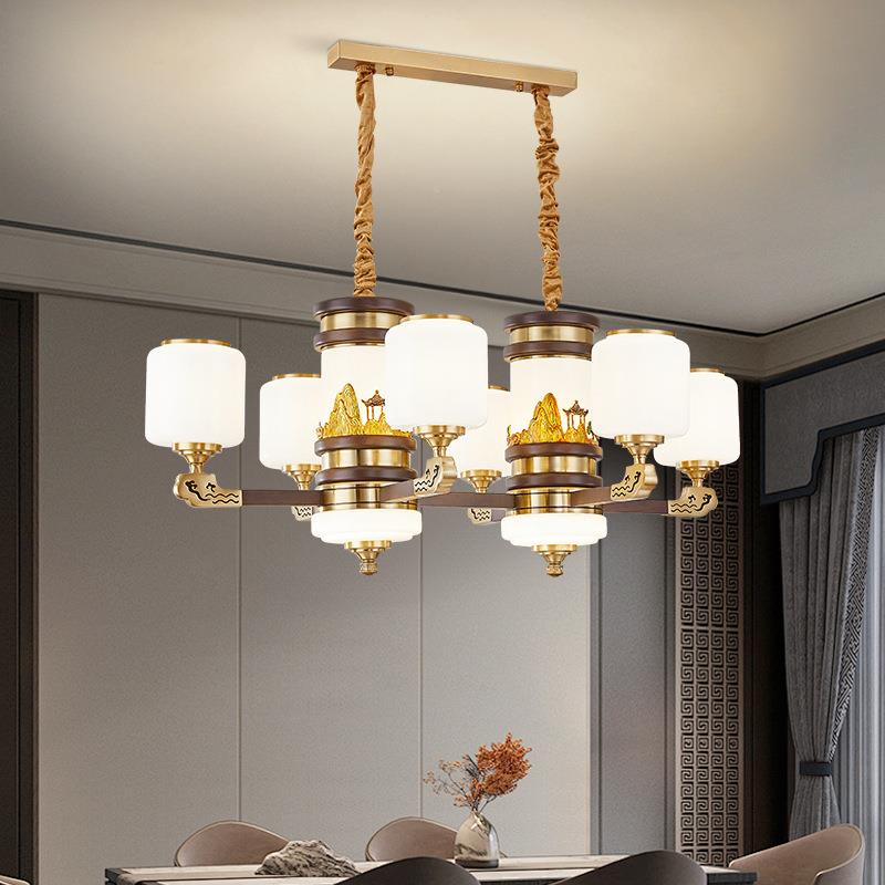 中式全铜实木吊109灯2024新档客厅卧室款高楼梯中空大气新大厅吊