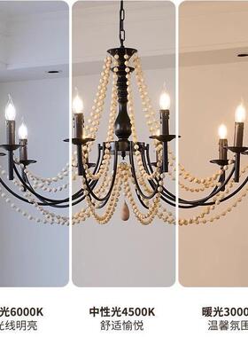 美式复珍古厅吊灯中古88风黑法色蜡烛大厅主灯式餐厅浪客漫珠卧室