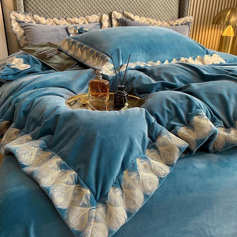 V45O欧式复古奢刺绣冬F8TH9M季双保暖婴儿绒四件套加轻加绒厚面宝