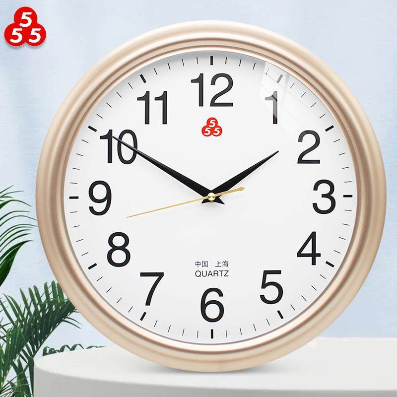 牌55钟表挂钟客家厅用时尚时挂墙卧室372-396静5音石英钟钟圆形挂