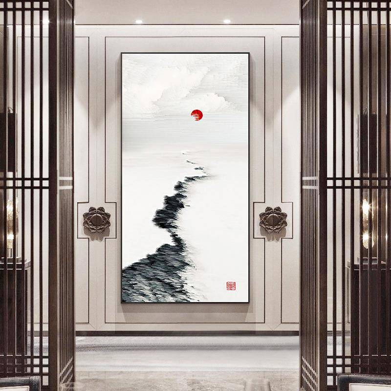 新中式泡风格玄关装饰画墨走廊书挂画中国风水风格QZ202010茶室房