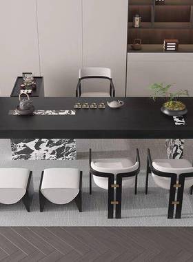 现代式实木桌茶桌组合办公室椅别墅设计中师LBD奢轻可定岩板泡茶