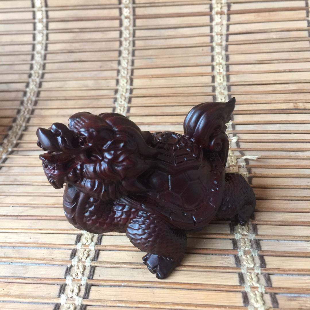 檀木雕龙龟摆件木质客雕刻龙龟头龟家黑居八卦龙龟厅玄关装饰品工