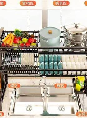 厨房板水槽上方槽收纳不21锈沥水碗架伸缩沥钢水水架砧餐具架