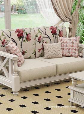 5美式白沙美发实木布艺复古小乡村210302-2小户型V客厅家具色三人