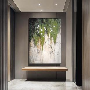 斑驳肌色F99TTH67理饰画绿抽象玄关装手绘油画艺术飞鸟大芬村走过