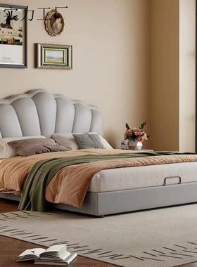 法式奶1油风花瓣皮艺双床1.8x2米主卧大床式轻奢风人.5米QLM意网