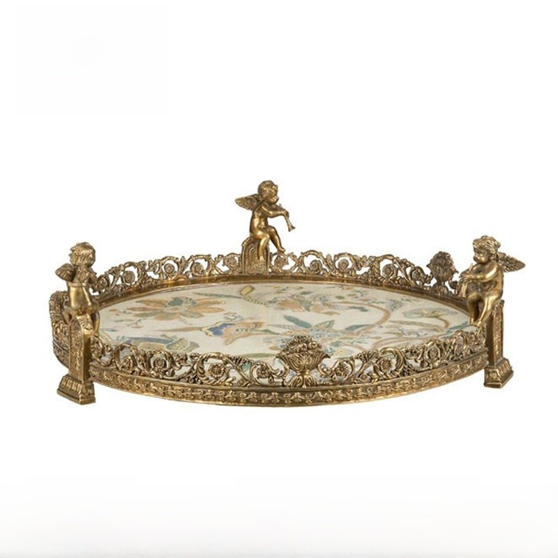 Jeelian法国艺术彩绘铜描镜饰品Q客厅桌面装饰托盘