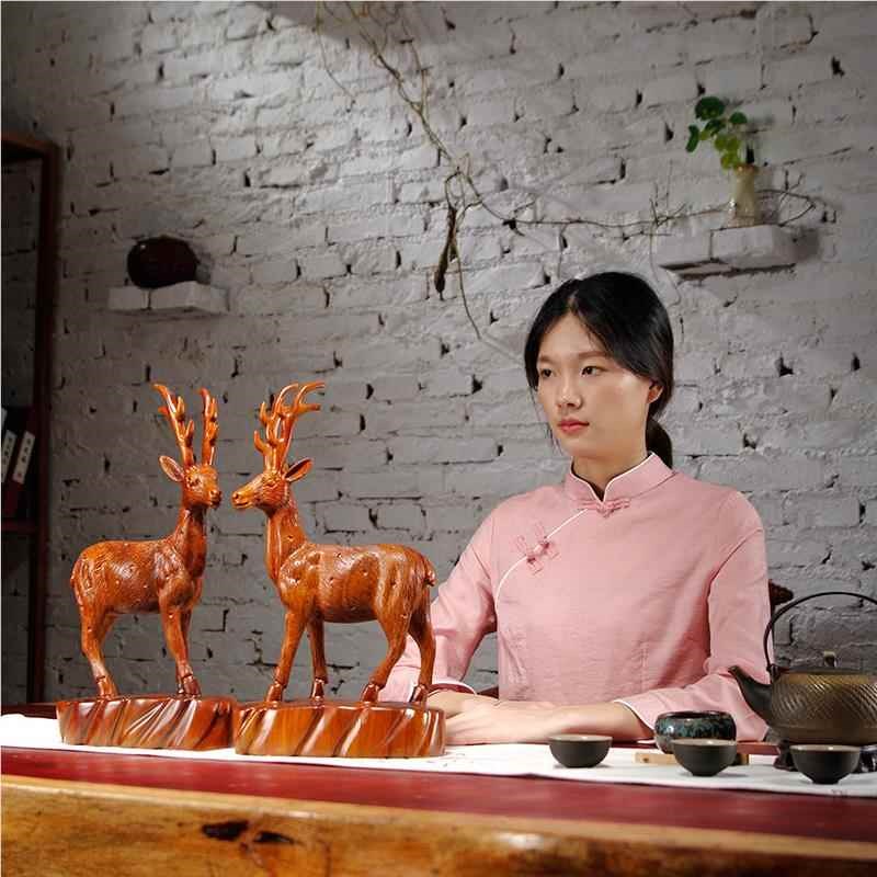 花梨木梅花鹿摆件红家装居GG423客厅电视雕O柜办公室酒柜玄关饰木