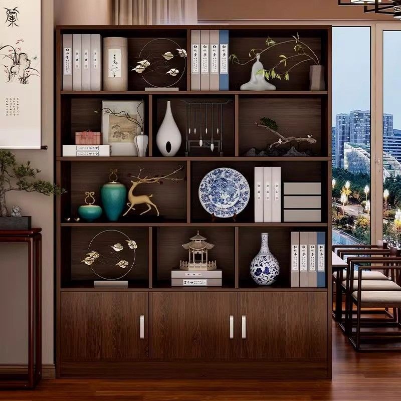 博古架新中e式茶叶展示柜茶柜置物架实木色多宝阁茶具隔断摆件柜
