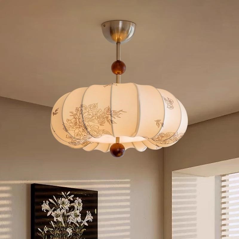 法式复古主d卧室吊灯布艺花纹中古餐厅南洋实木侘寂风温馨书房灯