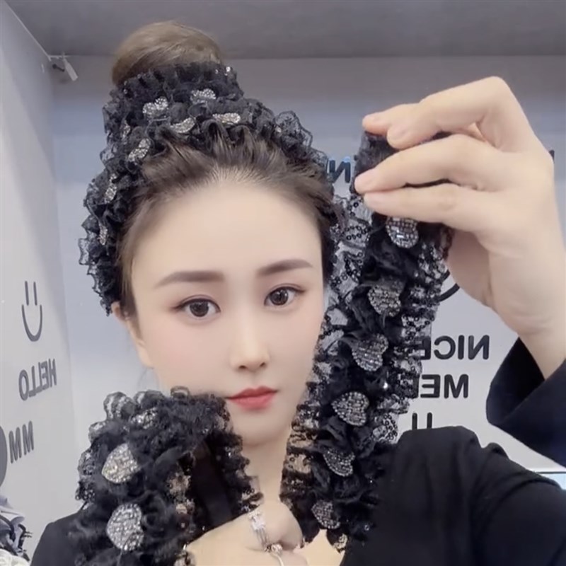 爱心欧根纱拍拍圈iDG网红定制新款丸子头拍拍圈高马尾盘发器2025