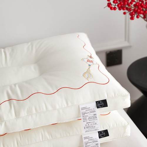 枕头一护颈枕不塌通陷家用双人中式约刺简绣立体婚庆对枕DW-91006