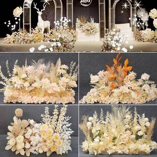 婚庆香槟色真地排花婚礼假花路舞引花台布香槟色地置摆件艺仿花挂