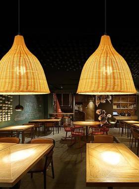 藤编吊灯餐厅东南亚复OP5247古藤艺饭店草宿帽灯庆罩婚店竹艺竹编