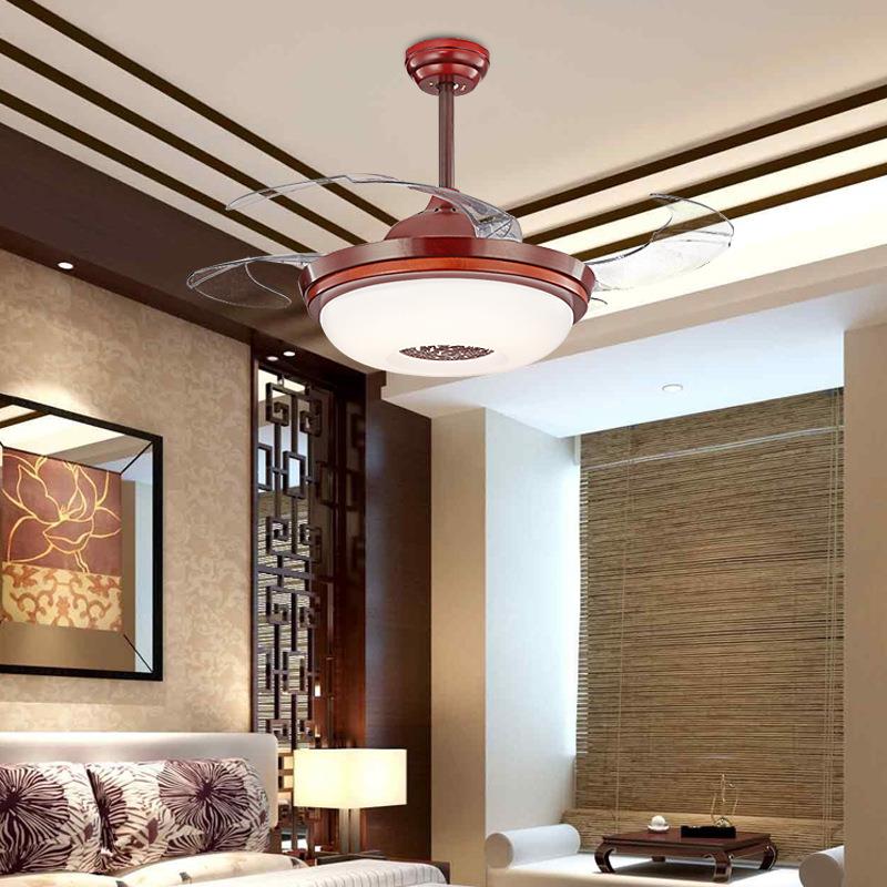 新中式FSD0180隐形风灯吊扇厅灯led实木餐客厅卧室家扇用电扇古典