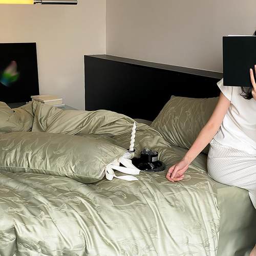 1国际A类00支长绒棉提花四件套贡缎端全纯棉裸睡春被套床单款棉高