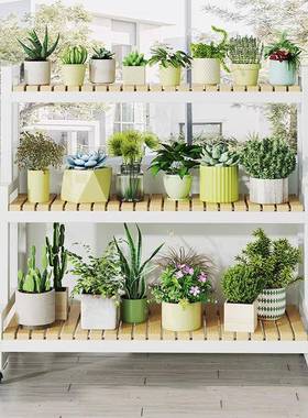 架置物架阳台客厅落IXG地式斜铁艺花花几阶植物架梯梯形多肉花盆